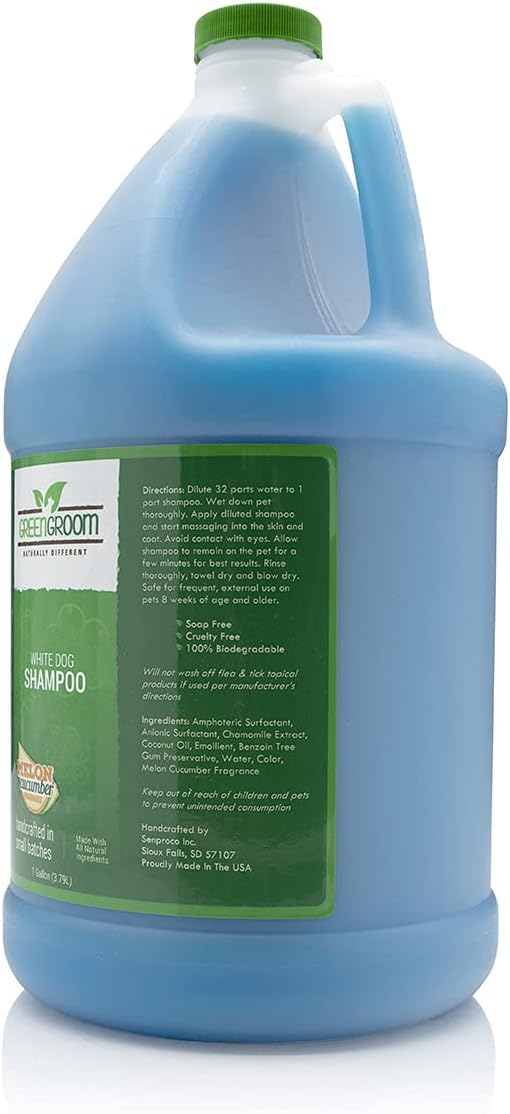 Green Groom White Dog Shampoo, 1 Gallon - All Natural Ingredients, Chamomile Extract, Infused with Coconut Oil and Protein, Soap and Cruelty Free, Restores Coat's Natural Shade