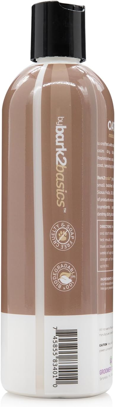 Bark2Basics Oatmeal Dog Shampoo, 16 oz - Natural Colloidal Oatmeal, Natural Ingredients, Calms Dry Itchy Irritated Skin, Moisturizes and Soothes the Skin and Coat, Professional Grade