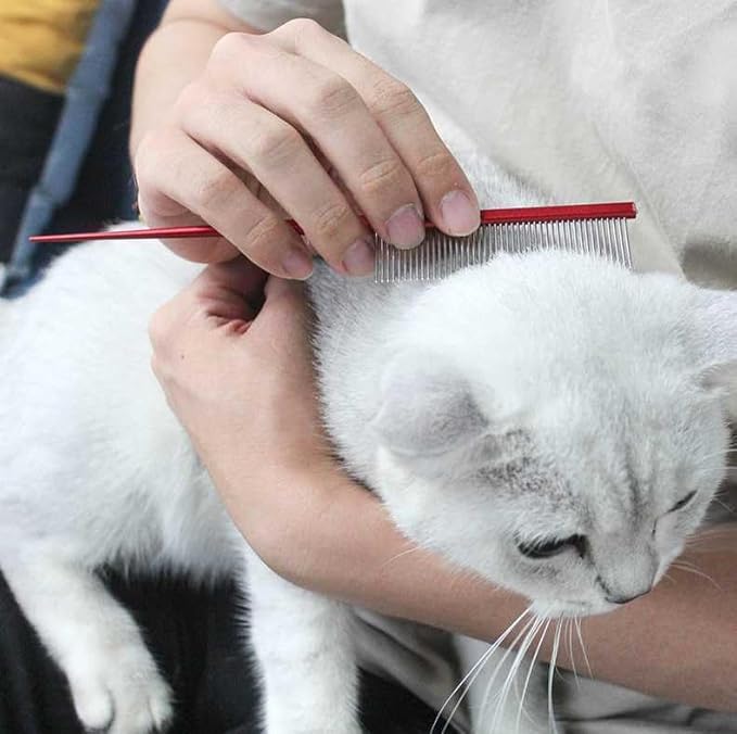 Pet Grooming Comb Rat Tail Comb Cat Hair Trimmer Combs Dog Hairstyle Comb Float Hair Removal Dematting for Cat Dogs Cat Comb Dog Comb Rounded Ends Pet Hair Comb for Home Grooming (One Size,red 5)