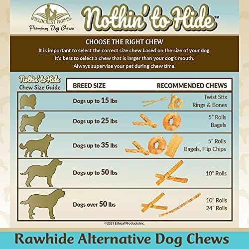 Fieldcrest Farms Nothing to Hide Natural Rawhide Alternative Large 10'' Rolls for Dogs - 3 Pack (6 Chews) Premium Grade Easily Digestible Chews - Great for Dental Health (Beef)