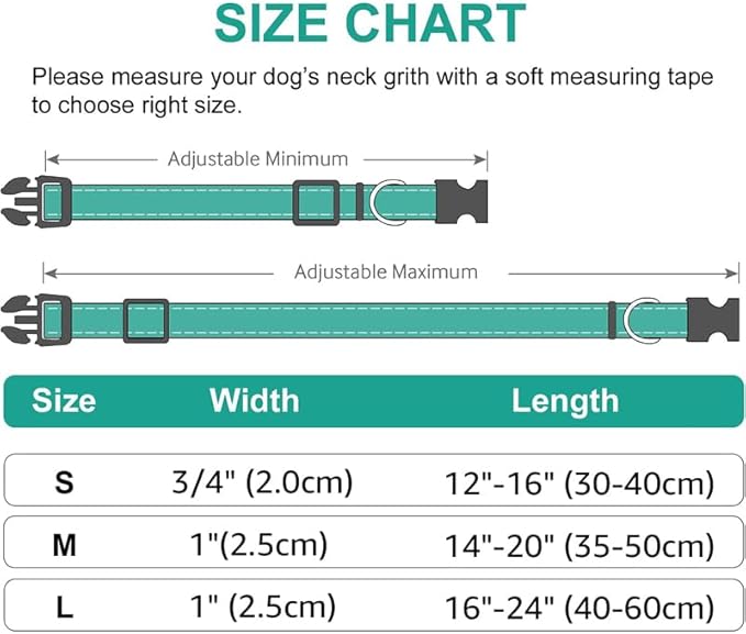 Generic Reflective Dog Collar,Soft Neoprene Padded Breathable Nylon Pet Collar Adjustable for Large Dogs,Blue,L