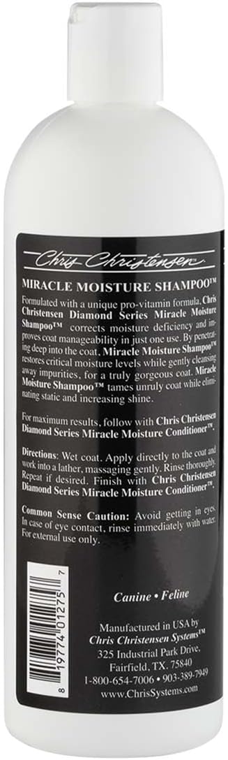 Chris Christensen Diamond Series Miracle Moisture Dog Shampoo, Groom Like a Professional, Pro-Vitamin Formula, Provides Maximum Moisture, Use on Both Dogs and Cats, Made in The USA, 16 oz