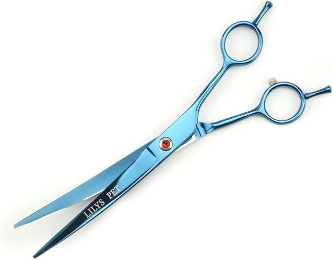 LILYS PET Professional PET Grooming scissors Kit,Coated Titanium,Sharp and Strong Stainless Steel Blade for Dogs Cats Hair Cutting,3 Pieces of Scissors with a Comb and a Case (7.0 inches, Blue)