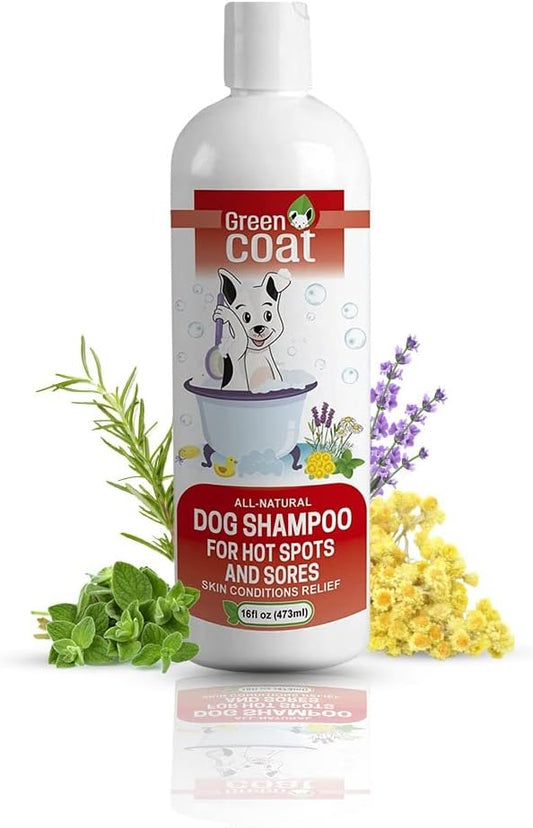 Natural Dog Shampoo for Hot Spots And Sores | Soothing Relief for Irritated Or Itchy Skin | Made In The USA With Organic and Natural Ingredients | Made with essential oils | 16fl oz 473 ml.