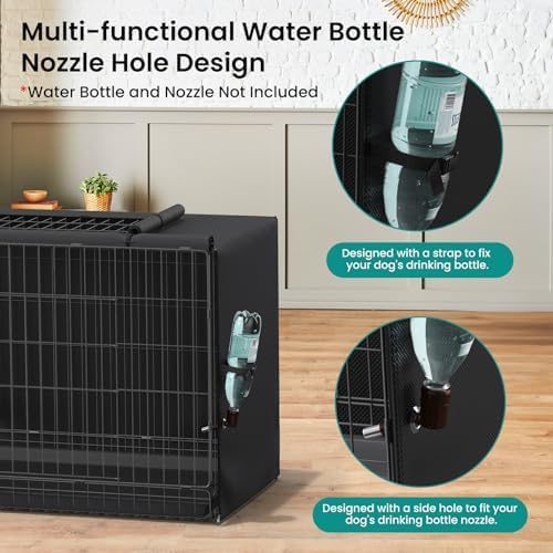 Dog Crate Cover, Kennel Cover Fits 48 Inch Wire Crate, Heavy Duty 600D Oxford Fabric Dog Cage Cover with Top Window and Drinking Hole Design, Black