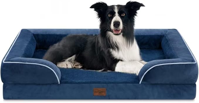 Large Dog Beds, Waterproof Dog Beds Orthopedic Foam, Large Dogs Sofa Comfy Pet Bed with Washable Removable Cover & Non-Slip Bottom(Large,Navy Blue)