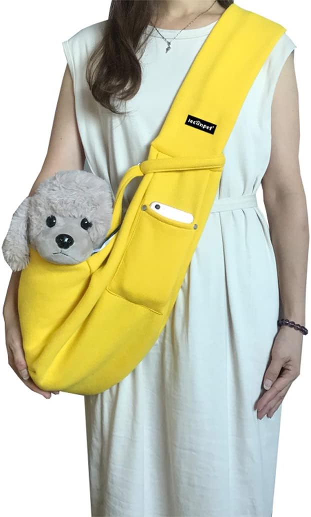 Leconpet Dog Sling Carrier Shoulder Bag for Pets with Mobile Phone Pocket Safety Buckle Security Lock, Suitable for Puppy, Small Dogs, and Cats for Outdoor Travel (Yellow)