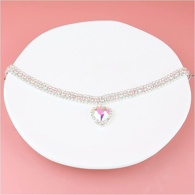 Pet Collar Accessories Cat and Dog Collar Love Pendant Three Row Diamond Necklace Adjustable Collar (7.8-9.8IN)