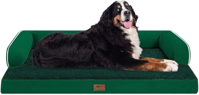 Large Dog Bed Orthopedic Washable Extra XXXLarge Big Dog Bed with Washable Bolster & Memory Foam Couch Sofa - Waterproof with Removable Cover - Emerald Dog Bed