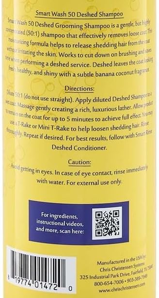 Chris Christensen SmartWash50 Deshed Ultra Concentrated Dog Shampoo, Makes up to 50 Bottles, Groom Like a Professional, Removes Shedding Coat, Adds Moisture, Made in USA, 16 oz