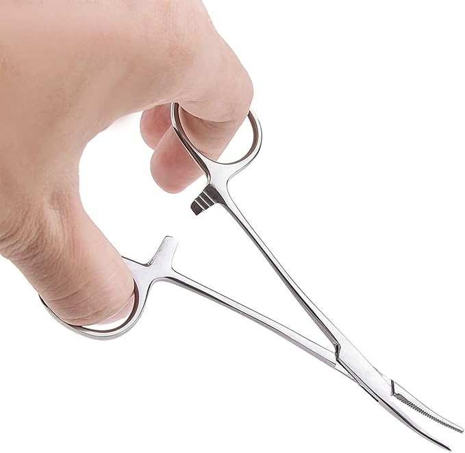 Stainless Steel Dog Cat Pet Forceps Scissors Ear Hair Clamp Fishing Scissors Tools (12.5CM bent)