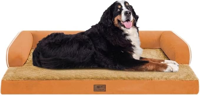 Large Dog Bed Orthopedic Washable, Orthopedic Dog Beds for Large Dogs with Washable Cover, Removable Bolster and Non-Slip Bottom Orange Large Dog Beds Orthopedic, XXXLarge Extra Large Dogs