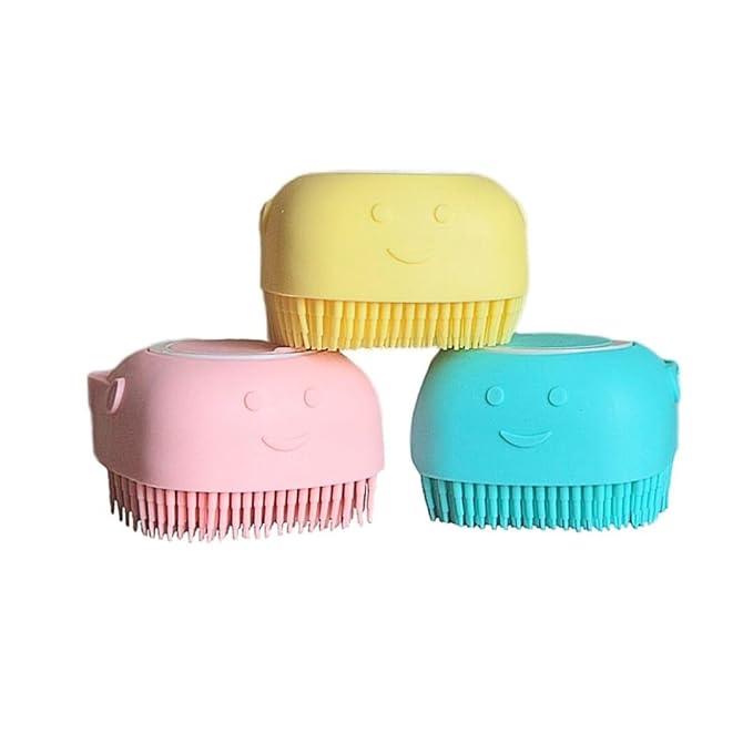 Silicone Pet Grooming Brush with Shampoo Dispenser - Dog, Cat, and Puppy Massage Brush for Bath Time