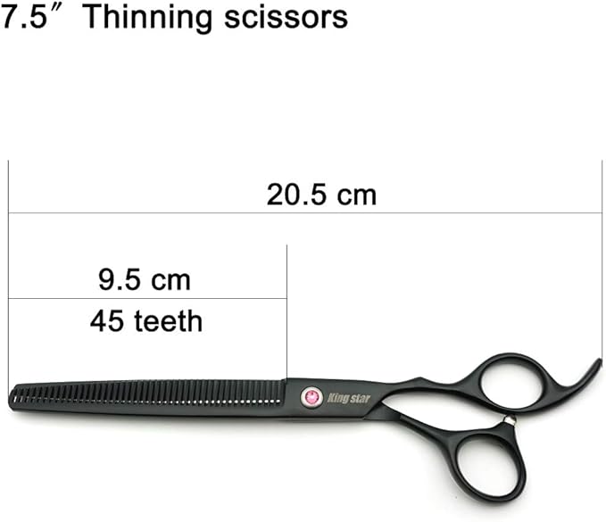 Kingstar 8.0in. Matt Black Professional Pet Grooming Scissors Set,Straight & Thinning & Curved Scissors Set with Comb,Dog Grooming,A559