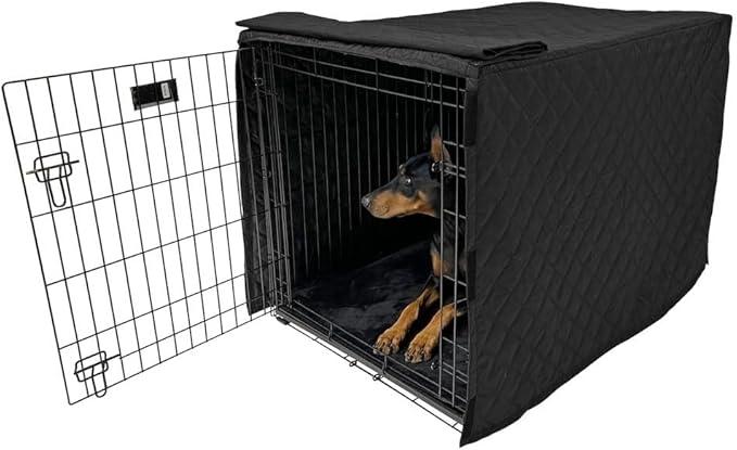 4Knines Dog Crate Cover, Water Resistant Pet Kennel Protector, Quilted (Black, 48)