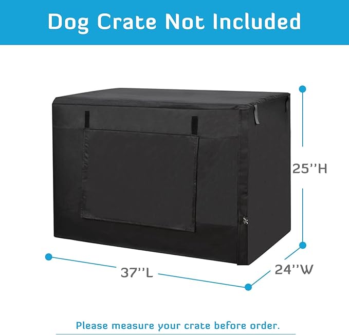 HONEST OUTFITTERS Dog Crate Cover 36 Inch Kennel for Medium Dog, Heavy Duty Oxford Fabric,with Double Door, Pockets and Mesh Window (37L x 24W x 25H,Black)