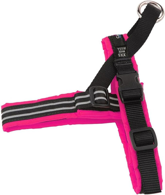 ComfortFlex Sport Harness - American Made - Lightweight No Pull Teacup Dog Harness, Padded, Reflective No Rub Harness for Walking, Running and Control - Petite, Hot Pink