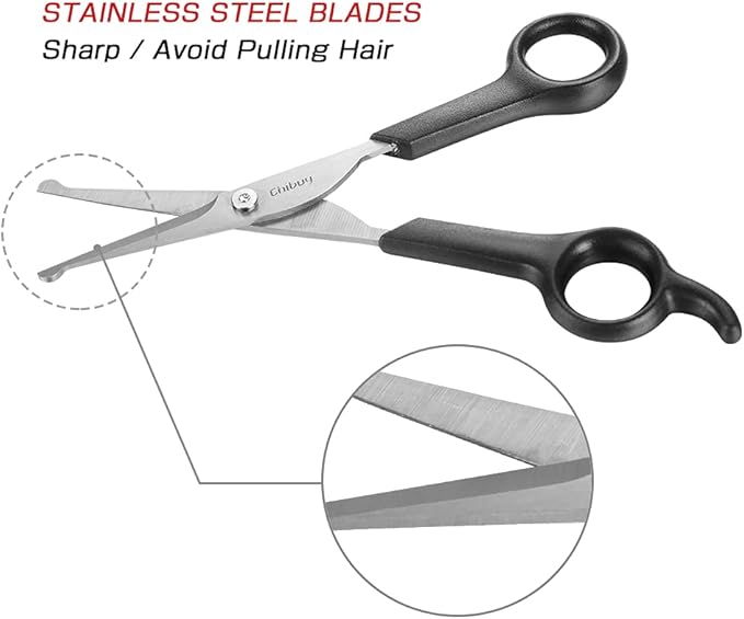 Chibuy Dog Grooming Scissors set with Safety Round Tips Stainless Steel Dog Eye/Face Cut Shears, Home Professional Pet Grooming Scissros Kit for Dogs,Cats and furry Animals, 6.7"- Pack of 2