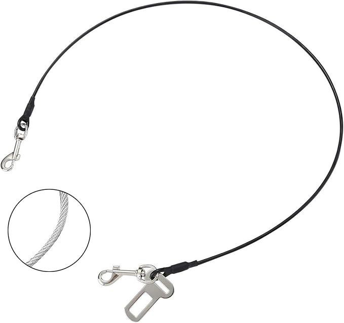 Dog Leash for Car, Stainless Steel Cable Chew Proof Dog Tether，Pet Vehicle Restraint Tether，Dog Lead with Double Clip Buckle Latch (40 inch)