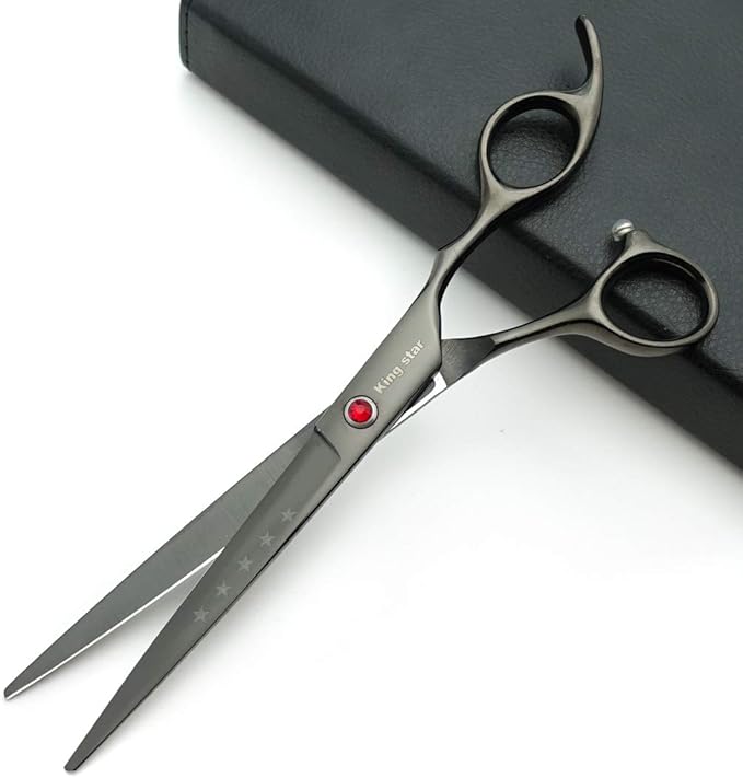 Kingstar 7.0in Professional Pet Grooming Scissors Set,Straight & Thinning & Curved Scissors 3pcs Set with Comb for Dog Grooming,A419 (Black-Grey)