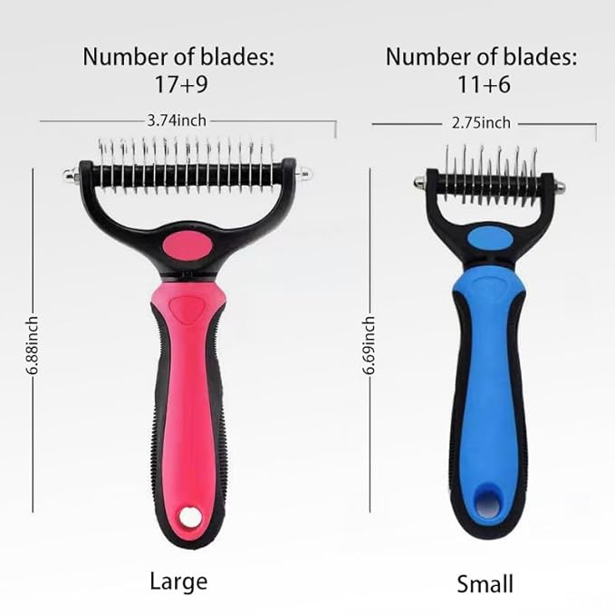 Pet Dematting Tool 2 Pack Double Sided Undercoat Rake & Dematting Comb for Cats and Dogs for Detangling Matted or Knotted Undercoat Hair (Blue & Black, Large)