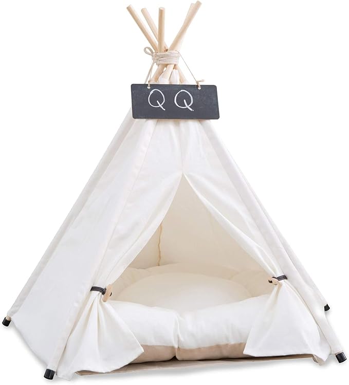 Pet Teepee Dog & Puppy Cat Tents Tipi Bed Portable Houses with Thick Cushion for Pets Up to 15lbs