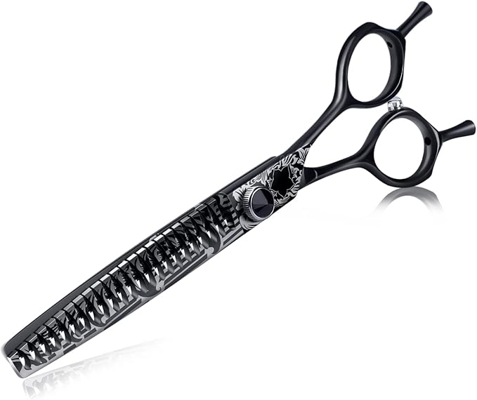 JASON 7" Chunker Dog Grooming Scissors, Ergonomic Pets Grooming Thinner Blender Shears Cat Trimming Texturizing with Offset Handle, Stainless Steel, Light Weight, Sharp, Safe, Comfortable