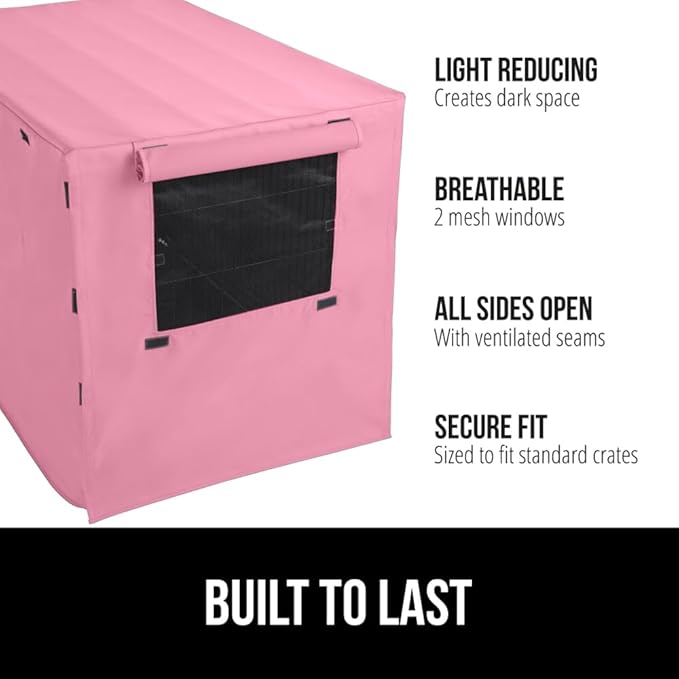 GORILLA GRIP Dog Crate Covers Compatible with Amazon Basics Dog Crates, All Sides Open, Privacy Cover Fits 42" Wire Kennel, Breathable Mesh Windows, Light Reducing Puppy Training Cage Topper, Pink