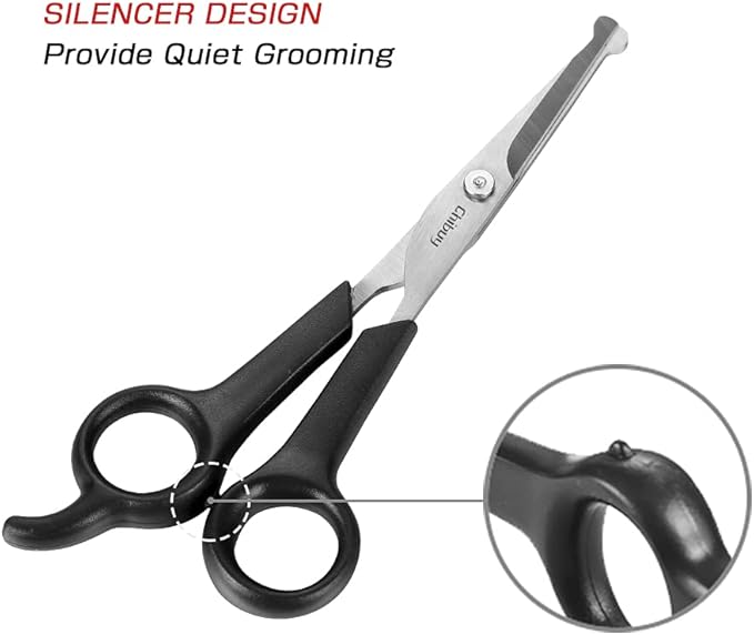 Chibuy Pet Grooming Scissors Set Ball Tip Eye Cut Scissors and Curved Shears, Professional Home Pets grooming Tools Kit for Dogs and Cats 6 Dark Grey