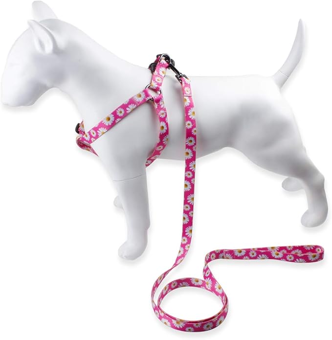 QQPETS Dog Harness Leash Set Adjustable Heavy Duty No Pull Halter Harnesses for Small Medium Large Breed Dogs Back Clip Anti-Twist Perfect for Walking (L(23"-32" Chest Girth), Daisy)