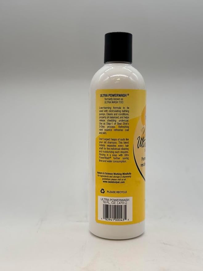 Best Shot Ultra Wash Too Shampoo with Pet Coat Release Technology, Coat and Skincare Product for Dogs and Cats, Quick-Rinsing, 16 oz