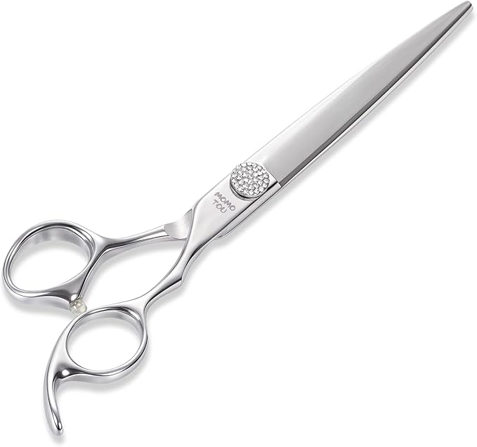 Professional Straight Dog Grooming Scissors with Simulation Diamond 440C Stainless Steel Polished Pet Cat Hair Cutting Shears for Groomers and Home users 7''