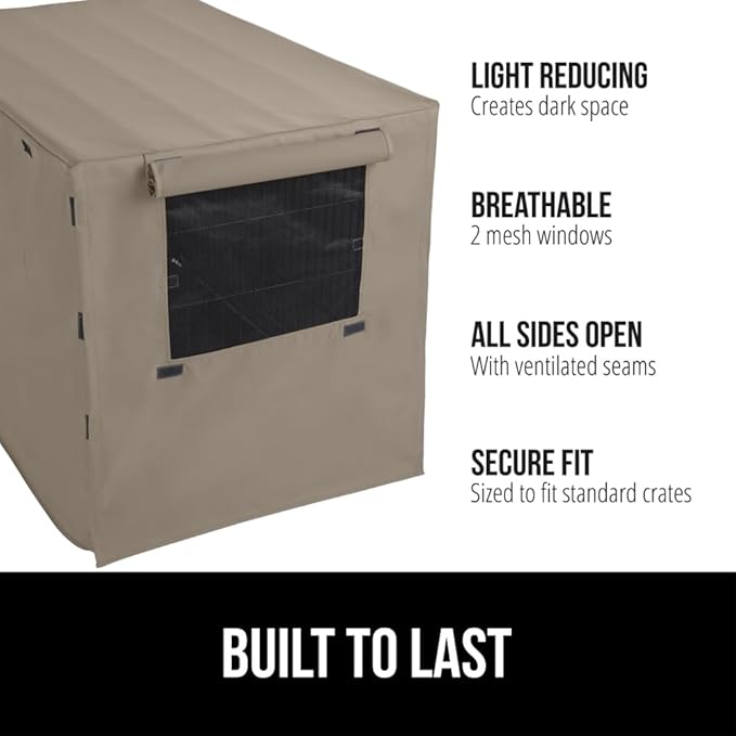 GORILLA GRIP Dog Crate Covers Compatible with Amazon Basics Dog Crates, All Sides Open, Privacy Cover Fits 48" Wire Kennel, Breathable Mesh Windows, Light Reducing Puppy Training Cage Topper, Taupe