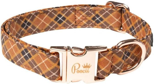Durable Cotton Blend Dog Collar, Cute & Stylish, Adjustable with Metal Locking Clasp, Made in USA (Preppy Plaid, Small)