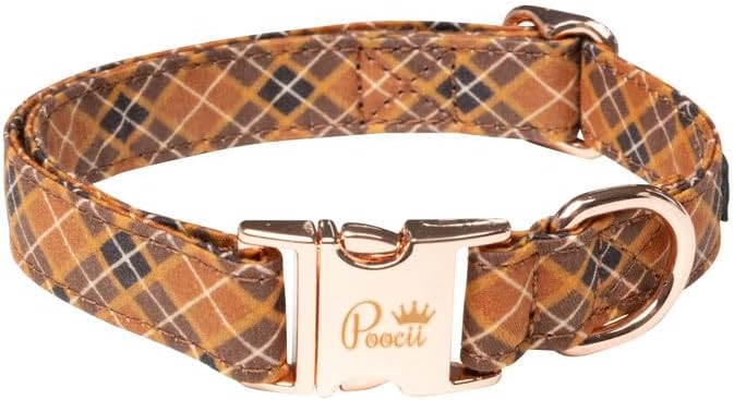 Durable Cotton Blend Dog Collar, Cute & Stylish, Adjustable with Metal Locking Clasp, Made in USA (Preppy Plaid, Large)