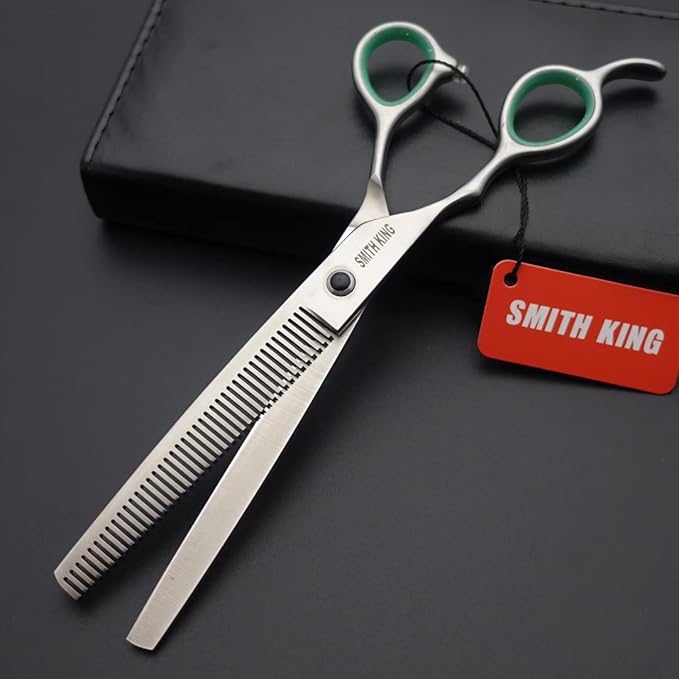Professional Dog Grooming Shears Set Dogs Straight & thinning & Curved scissors & chunkers Scissorswith comb in 1 Set for Right-handed & Left-handed (7 In. Silvery Left-handed)