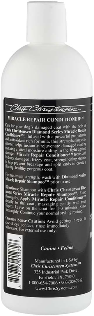 Chris Christensen Diamond Series Miracle Repair Dog Conditioner, Groom Like a Professional, Pro-Vitamin Formula, Provides Maximum Moisture, Use on Both Dogs and Cats, Made in USA, 16 oz