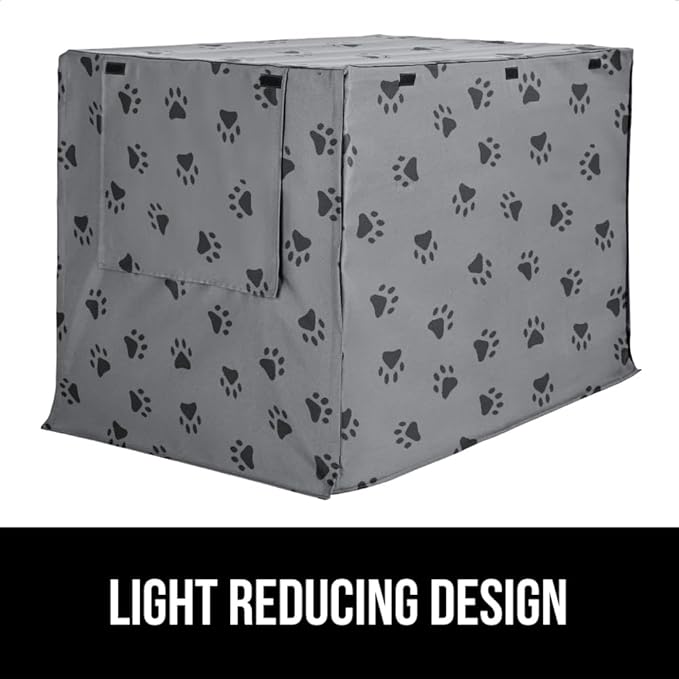 GORILLA GRIP Dog Crate Covers compatible with Amazon Basics Dog Crates, All Sides Open, Privacy Cover Fits 48" Wire Kennel, Breathable Mesh Windows, Light Reducing Puppy Training Cage Topper, Gray Paw