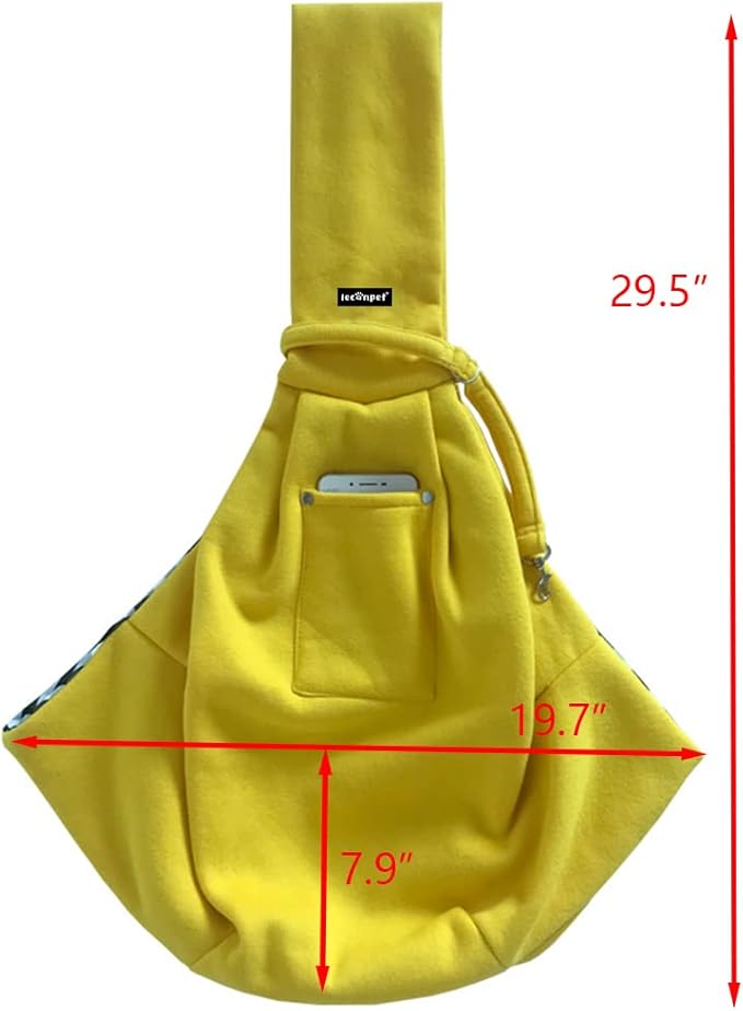 Leconpet Dog Sling Carrier Shoulder Bag for Pets with Mobile Phone Pocket Safety Buckle Security Lock, Suitable for Puppy, Small Dogs, and Cats for Outdoor Travel (Yellow)