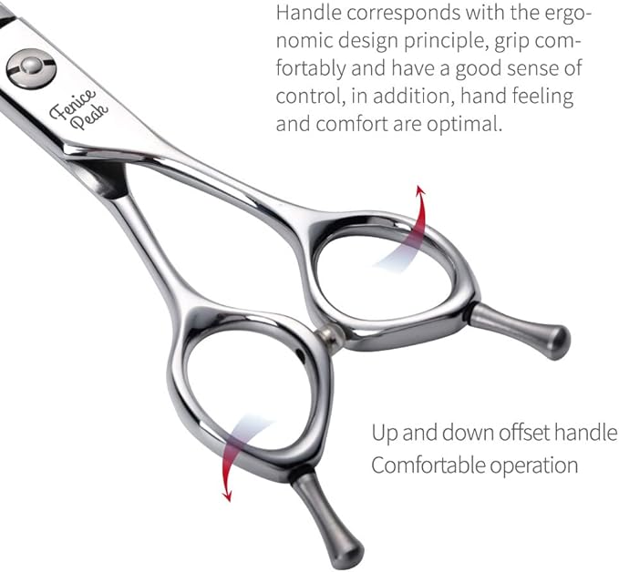 Fenice Peak Dog Grooming Shears Curved Chunker Scissors for Dogs and Cats Face Body Trimming Shears 440C 7''