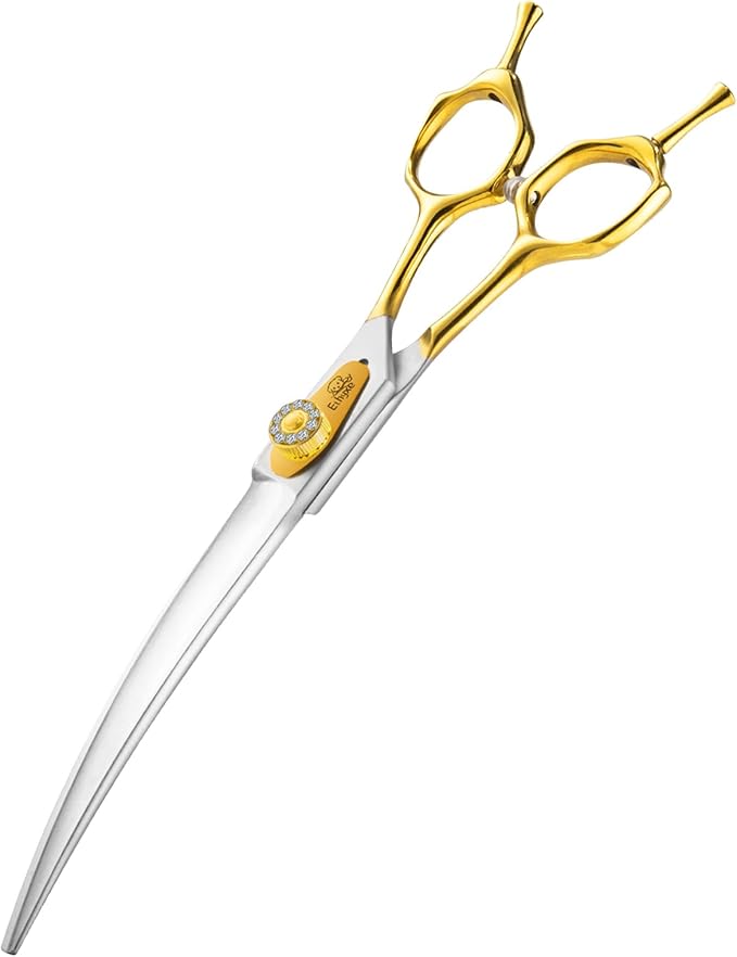 7 Inch Curved Dog Grooming Scissors Made Of 440C Stainless Steel Professional Downward Curved Pet Face Trimming Shears with Jewelled Screw, Sharp & Comfortable for Groomers