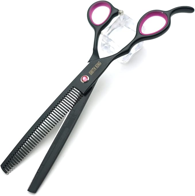Professional Dog Grooming Shears Set Dogs Straight & thinning & Curved scissors & chunkers Scissorswith comb in 1 Set for Right-handed & Left-handed (7 in. Black Left-handed)