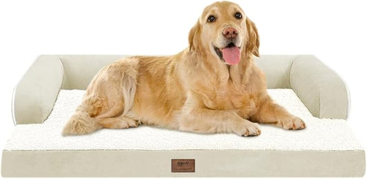 Large Dog Bed Orthopedic Washable: Extra XL XLarge Big Dog Bed with Washable Bolster & Memory Foam Couch Sofa - Waterproof with Removable Cover - Beige Dog Bed