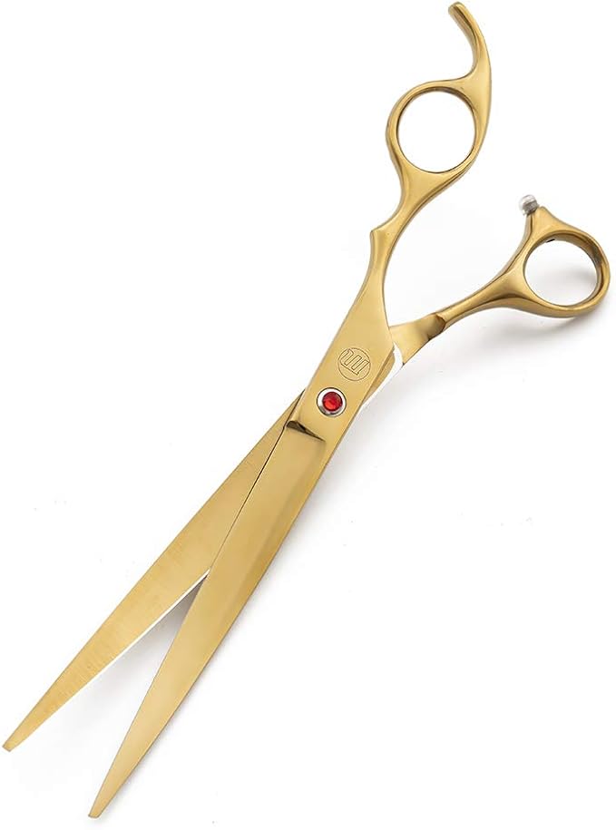 Moontay Professional 8.0" Dog Grooming Scissors Set, 4-pieces Straight, Upward Curved, Downward Curved, Thinning/Blending Shears for Dog, Cat and Pets, JP Stainless Steel, Gold