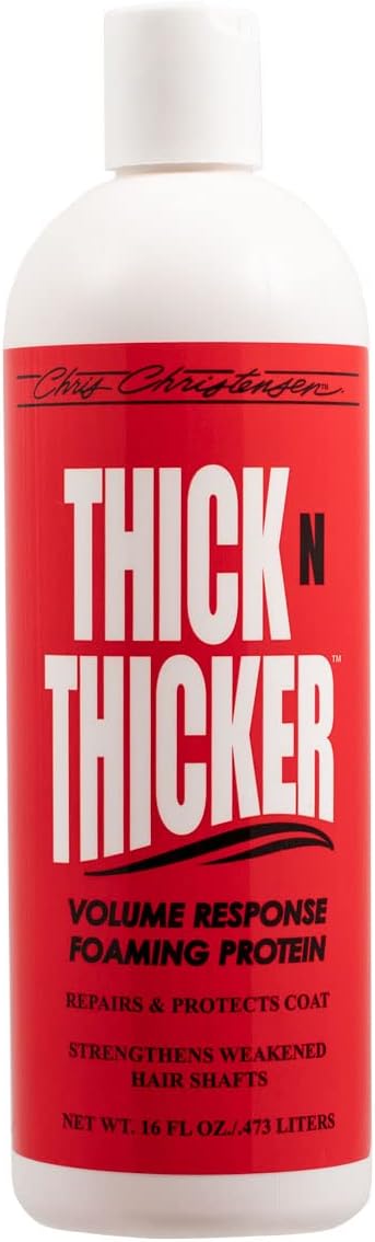 Chris Christensen Thick N Thicker Response Foaming Protein Dog Conditioner, Locks in Thickness & Adds 400x The Volume, Pro-Vitamin Formula, All Coat Types, Made in USA, 16 oz