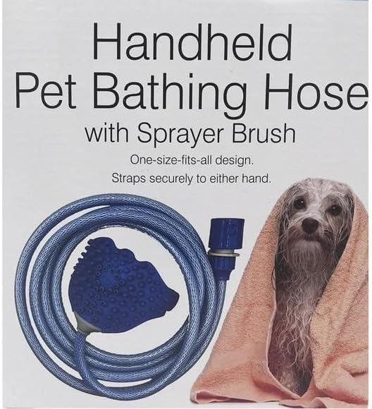 Dog Washing Hose Attachment Pet Bathing Hose with Brush Attachment Indoor Outdoor Use, Blue, GE908