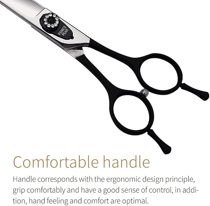 Fenice 7.5" Professional Grooming Scissors for Dogs, Made of Japanese Stainless Steel, Curved Shears (Black)