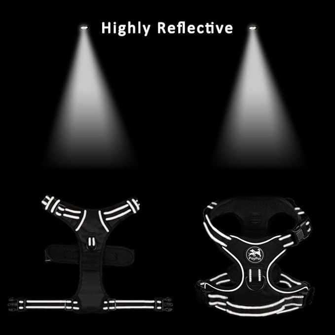 PoyPet No Pull Dog Harness, No Choke Front Clip Dog Reflective Harness, Adjustable Soft Padded Pet Vest with Easy Control Handle for Small to Large Dogs(Grey,M)