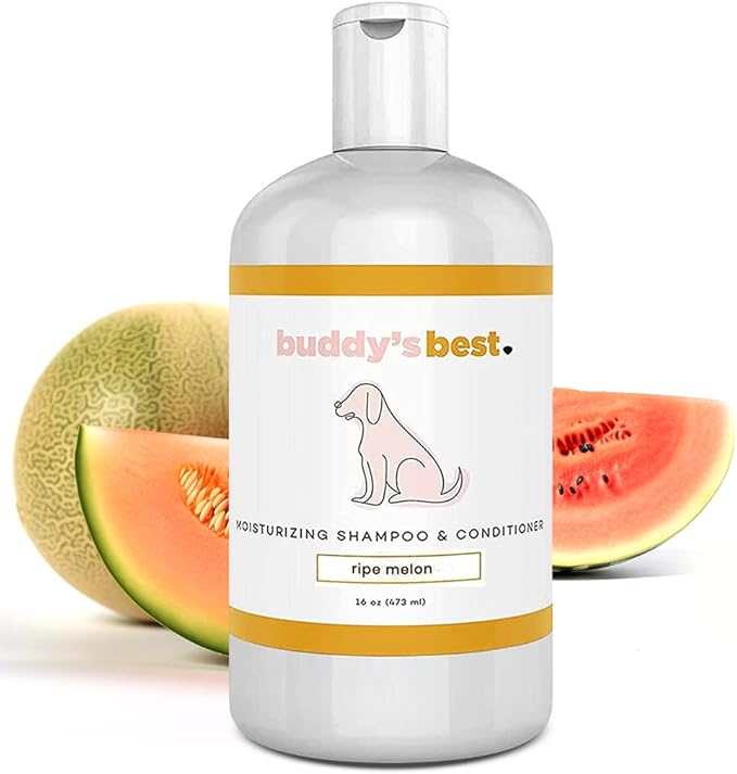 Buddy's Best, Dog Shampoo and Conditioner in One - Natural Oatmeal Shampoo for Dogs with Sensitive Skin - Moisturizing Dog Wash (32 Fl Oz, Ripe Melon)
