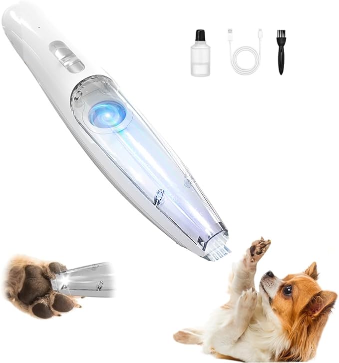 SmartTail Dog Paw Trimmer, Cordless Pet Grooming Kit with Powerful Suction Vacuum, Hair Collection, LED Light, Low Noise, Small Dog Clippers for Face, Paws, Ears, Eyes, Feet